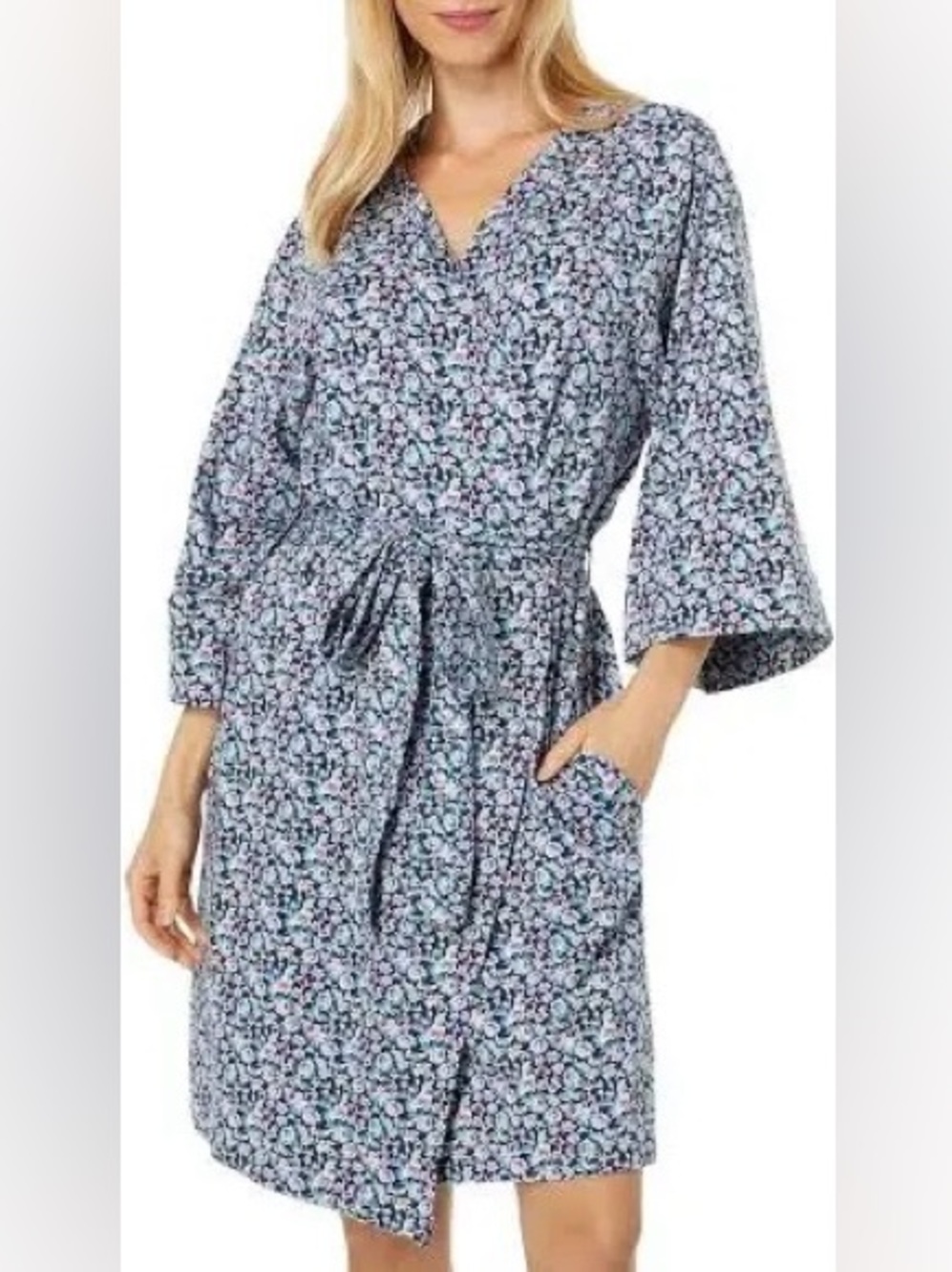 NWT Vera Bradley Knit Robe Navy Garden Stretchy Jersey L\XL